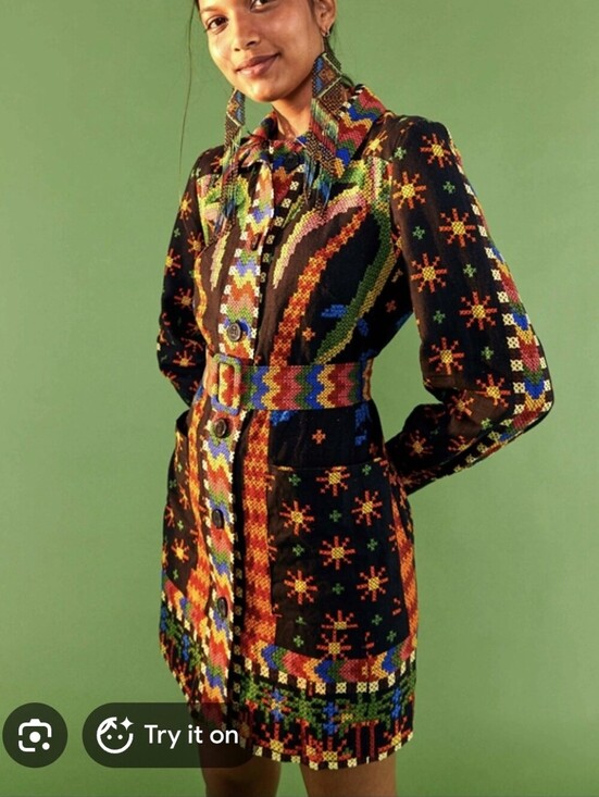 FARM Rio Dresses & Skirts - Farm Rio Macaw Night Long Sleeve Linen Blend Mini Colorful Belt Dress Size S
